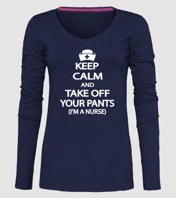 Keep calm and take off your pants model albastru închis pe tricou