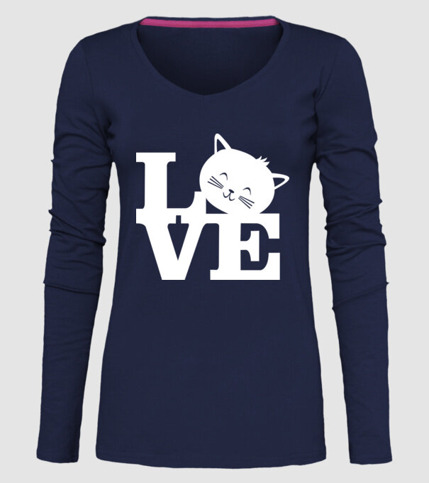 Love Pisică model albastru închis pe tricou