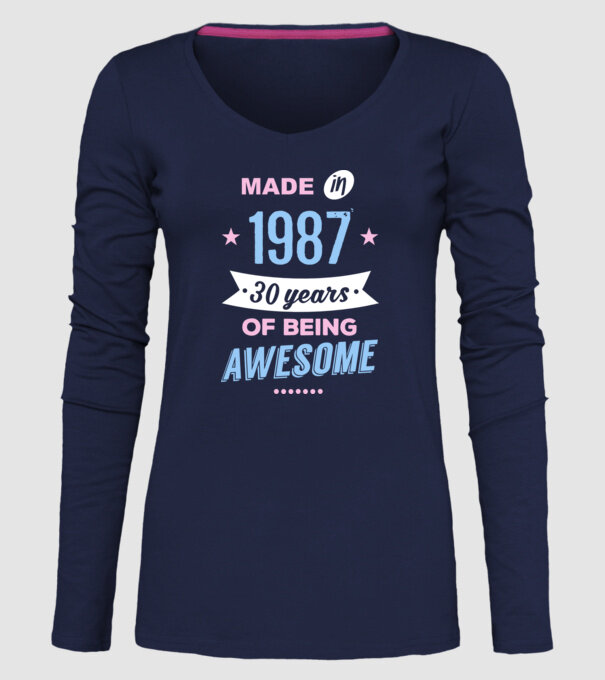 Made in - 1987 model albastru închis pe tricou