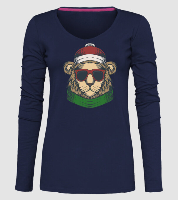 Leu Moș Crăciun model albastru închis pe tricou