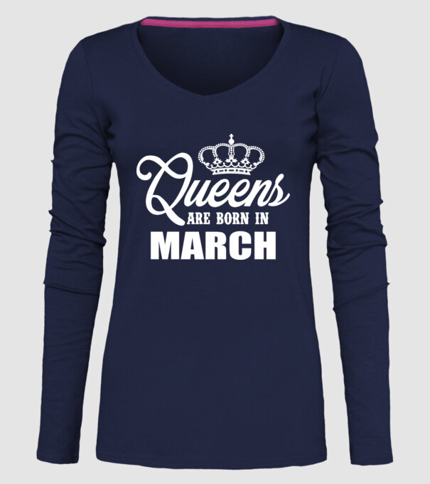 Queens are born in March model albastru închis pe tricou