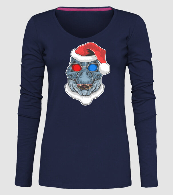 Santasaurus Rex model albastru închis pe tricou