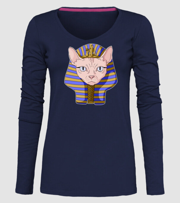 sphynx cat pharaoh model albastru închis pe tricou