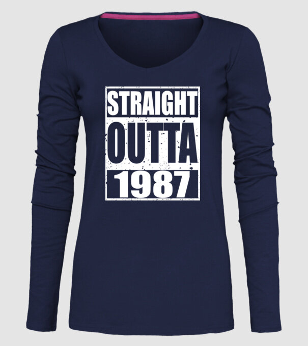 Straight Outta - 1987 model albastru închis pe tricou