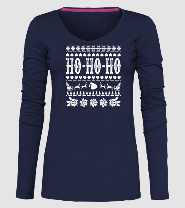 Ugly sweater hohoho model albastru închis pe tricou