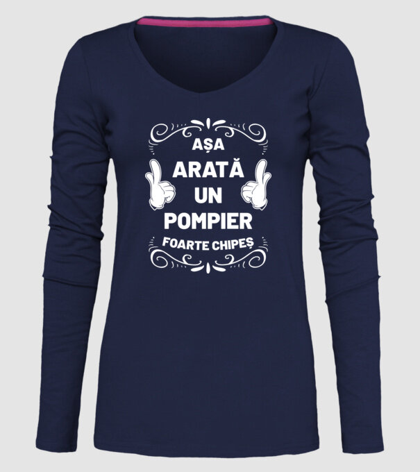 Așa arată un pompier foarte chipeș model albastru închis pe tricou
