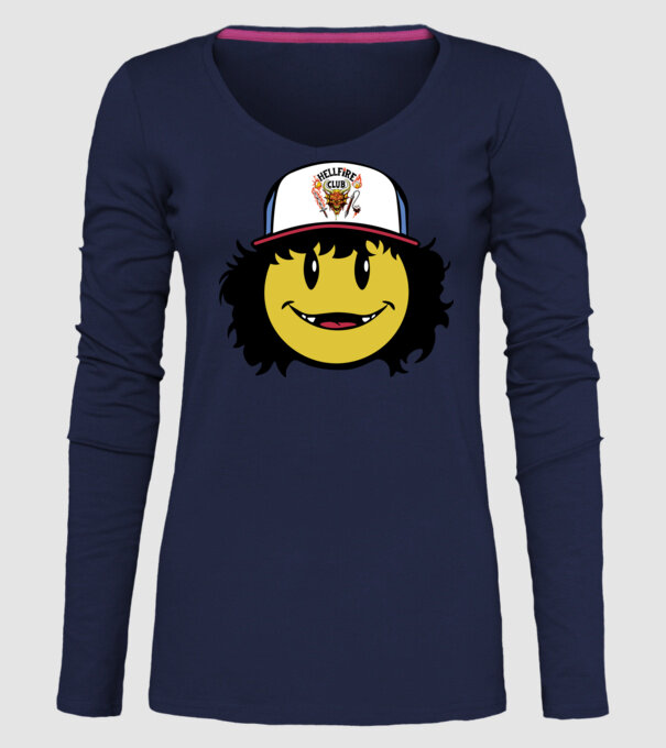 dustinhappyface model albastru închis pe tricou