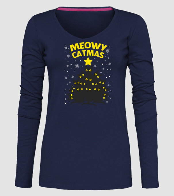 Meowy catmas black model albastru închis pe tricou