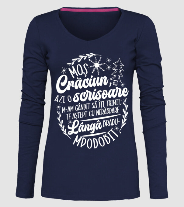 Moş Crăciun model albastru închis pe tricou
