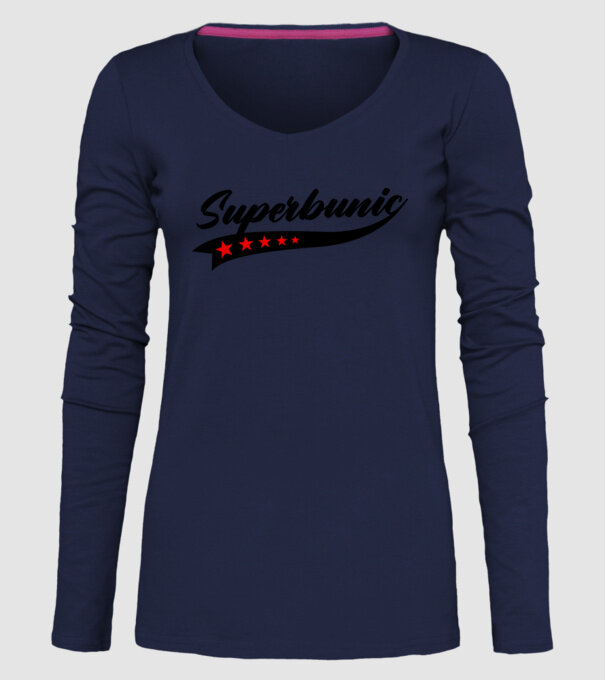 superbunic model albastru închis pe tricou