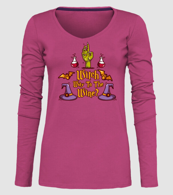Witch way to the wine model roz pe tricou