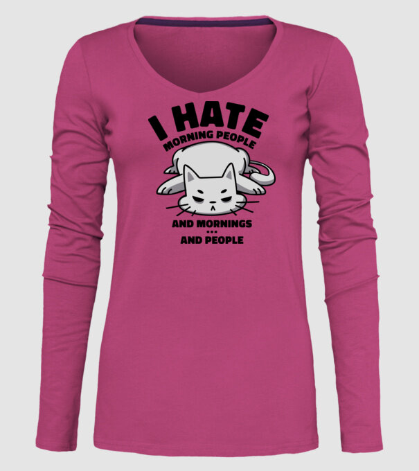 I hate morning people antisocial cat model roz pe tricou