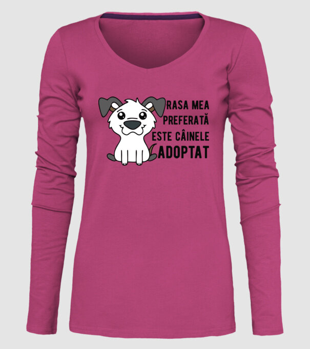 Rasa mea preferată este câinele adoptat model roz pe tricou