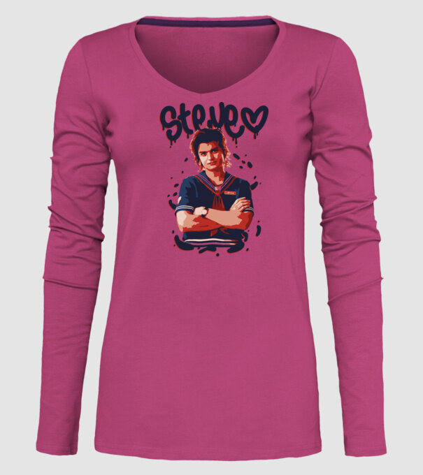 steve stranger things model roz pe tricou