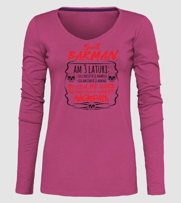sunt barman am 3 laturi model roz pe tricou