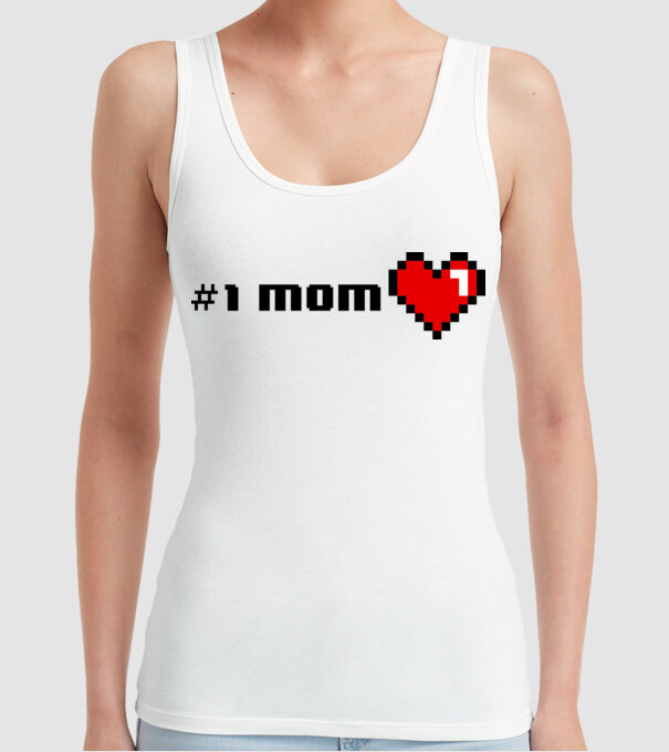 8bit mom number one model alb pe tricou