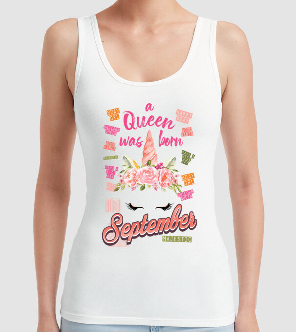A queen was born in SZEPTEMBER model alb pe tricou