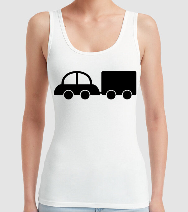 Car with tail model alb pe tricou