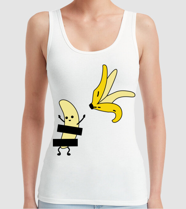 Cuplu Banană fată model alb pe tricou