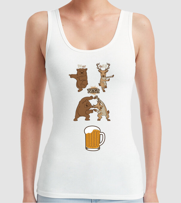 Bear deer beer model alb pe tricou