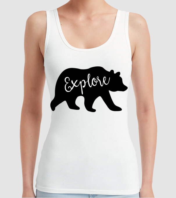 Bear explore model alb pe tricou