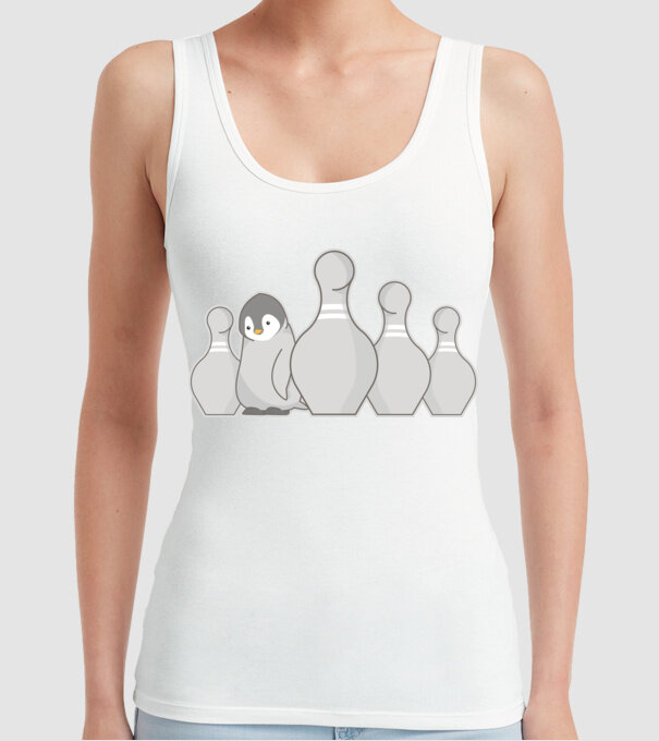 Bowling pinguin model alb pe tricou