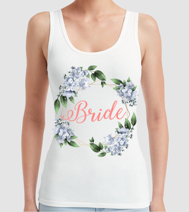 BRIDE blue floral model alb pe tricou