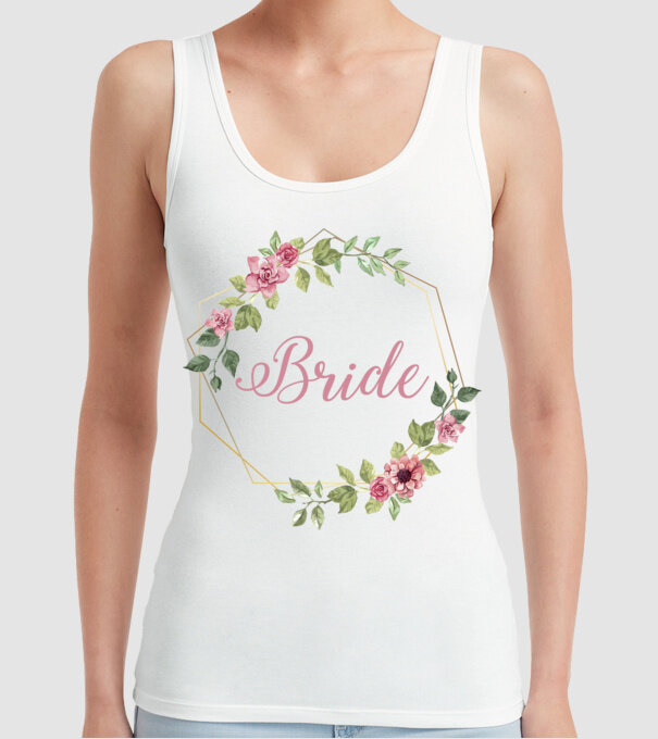 BRIDE pink floral model alb pe tricou