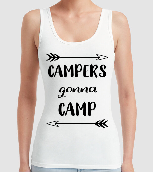 Campers gonna camp model alb pe tricou