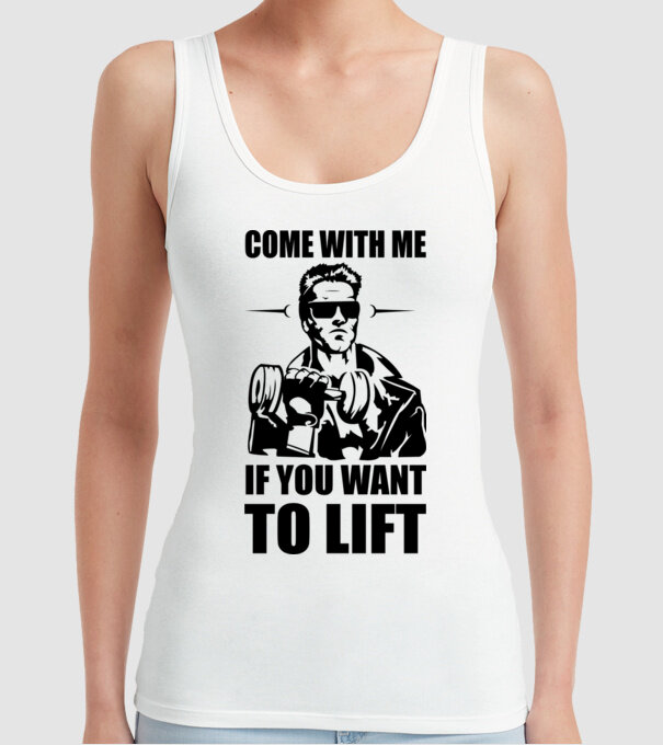 come with me arnold model alb pe tricou