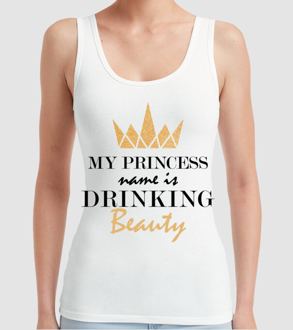 Drinking beauty gold model alb pe tricou