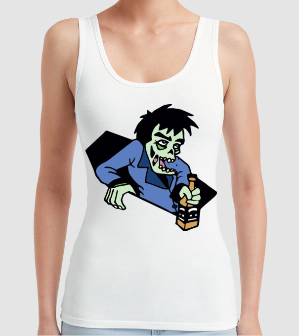 Drunk Zombie model alb pe tricou