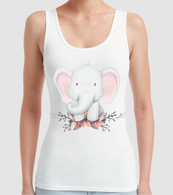 Elefant cu flori model alb pe tricou