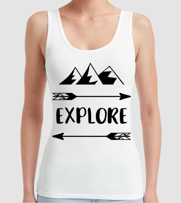 Explore mountains model alb pe tricou