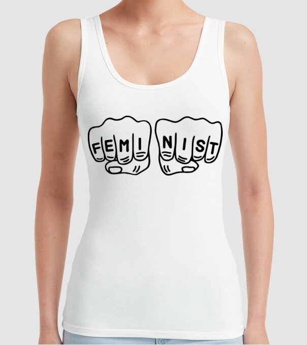 Feminist model alb pe tricou