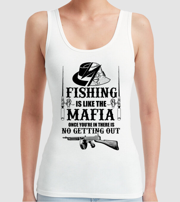 Fishing is like mafia model alb pe tricou