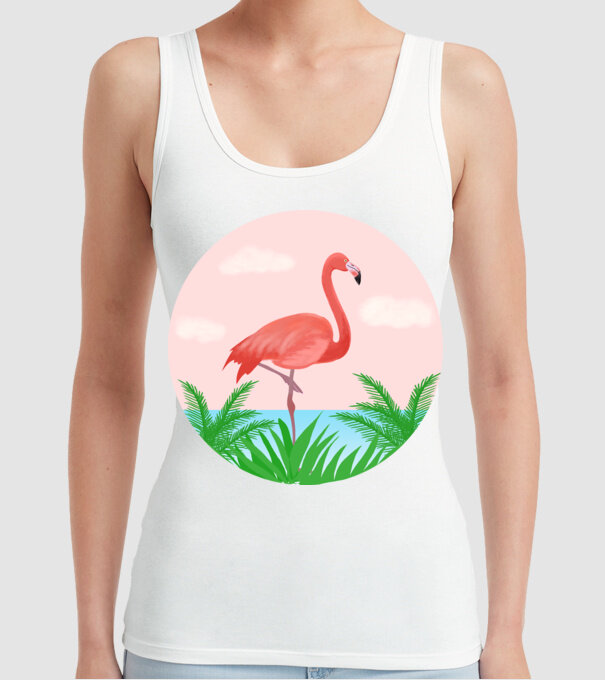Flamingo model alb pe tricou