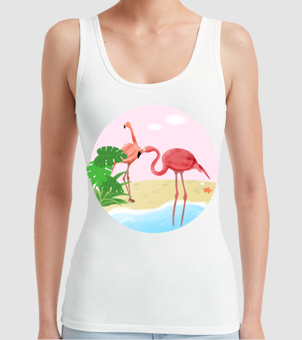 Flamingo model alb pe tricou