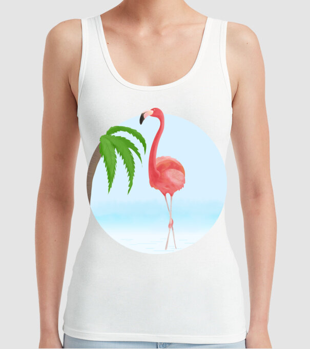 Flamingo model alb pe tricou