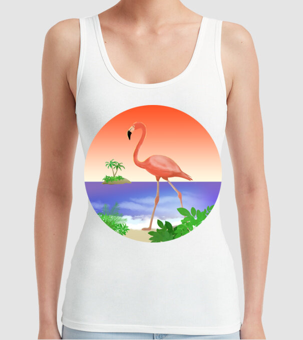 Flamingo model alb pe tricou