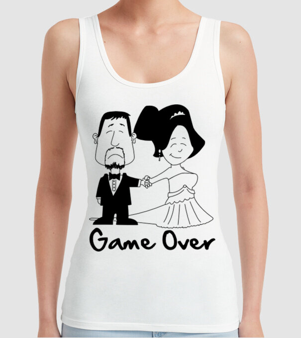 Game Over model alb pe tricou