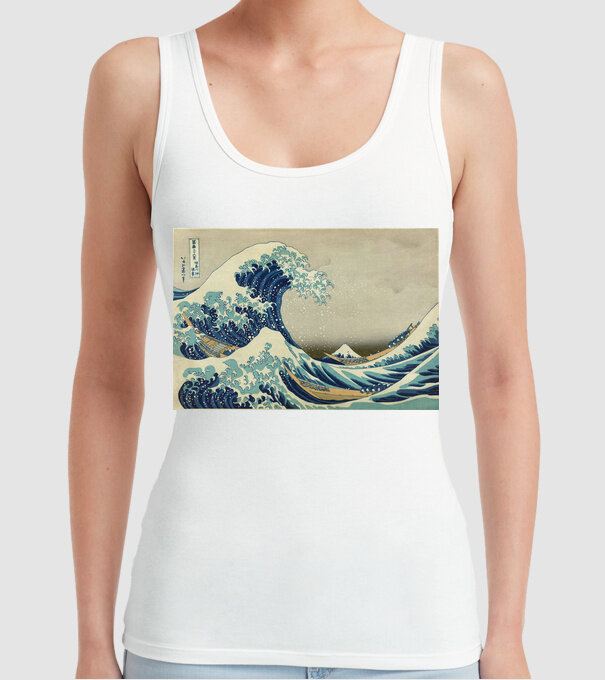 Great Wave of Kanagawa mască model alb pe tricou