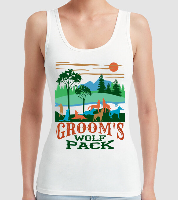 Grooms wolf pack model alb pe tricou