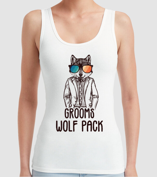 Grooms wolf pack model alb pe tricou