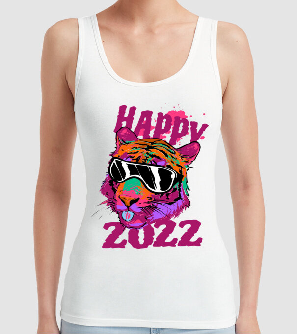 Happy 2022 tiger model alb pe tricou