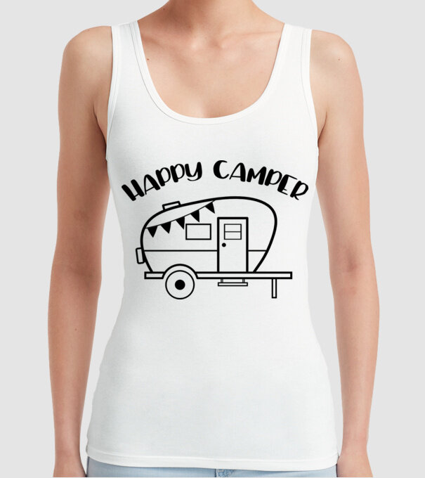 Happy camper model alb pe tricou