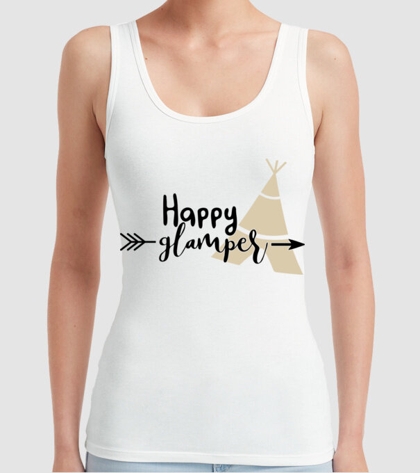 Happy glamper model alb pe tricou