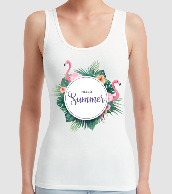 Hello summer model alb pe tricou