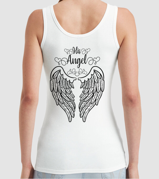 His Angel model alb pe tricou