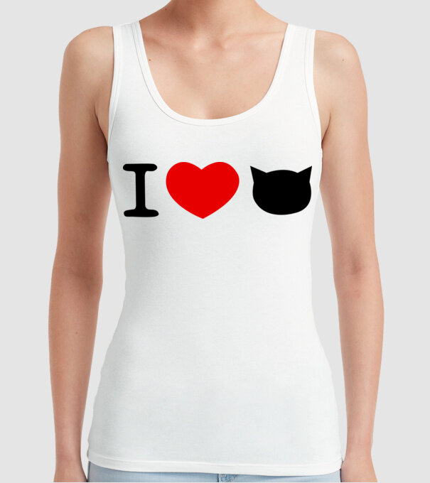 I love Pisică model alb pe tricou